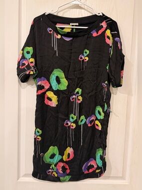 Vintage Rubber Ducky Productions, Inc. Black Shift Dress with Neon Floral Print